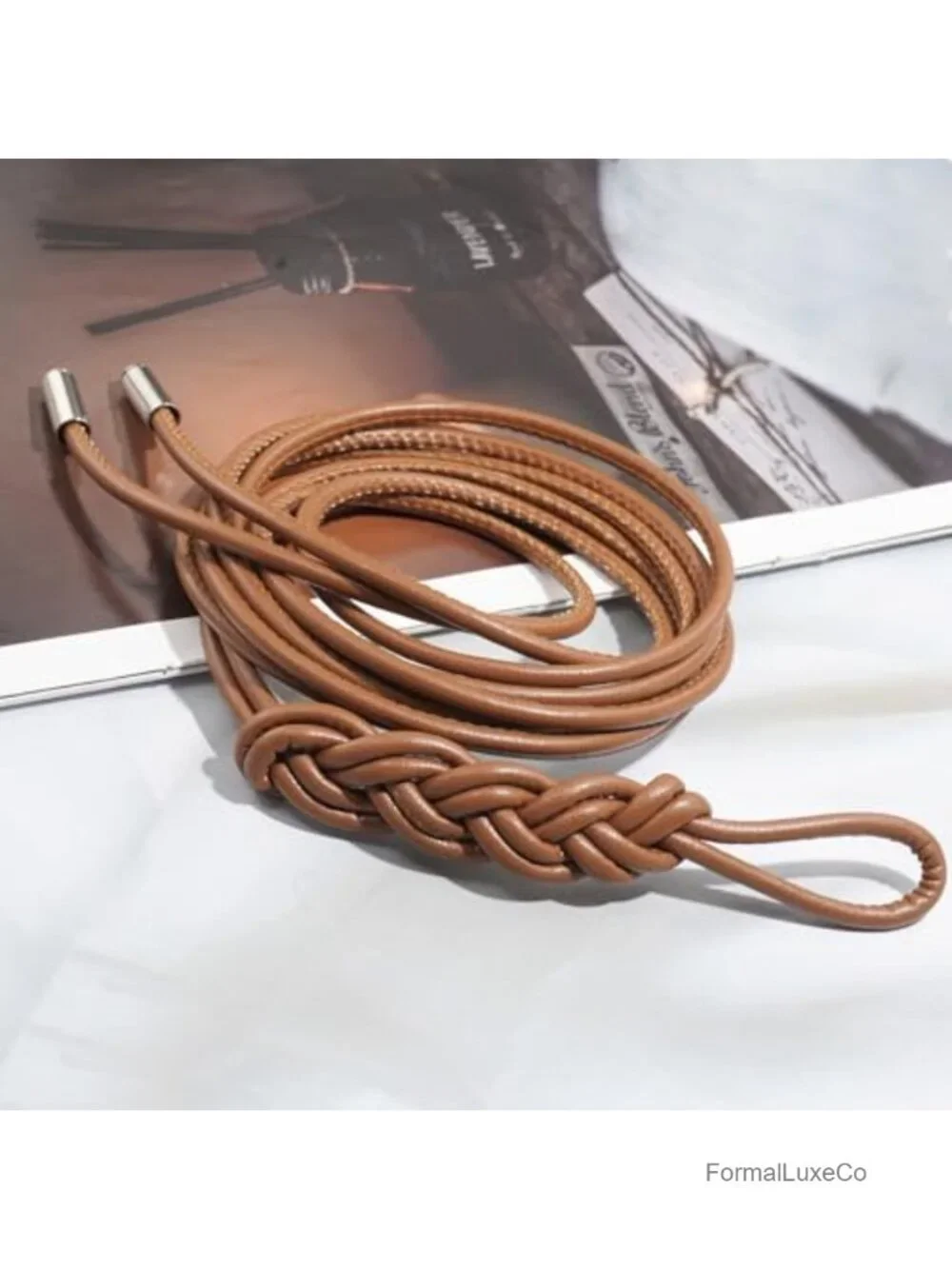 Women's Knotted Thin Waist Belt PU Leather Skinny Belts